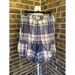 Hollister California Plaid Cargo Board Swim Short M Drawstring Beach Surf Preppy